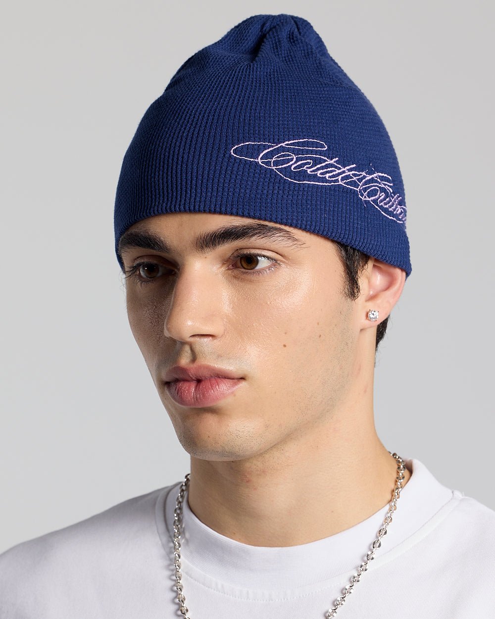 GORRO DE ALGODÓN CON ESTAMPADO WAFFLE AZUL