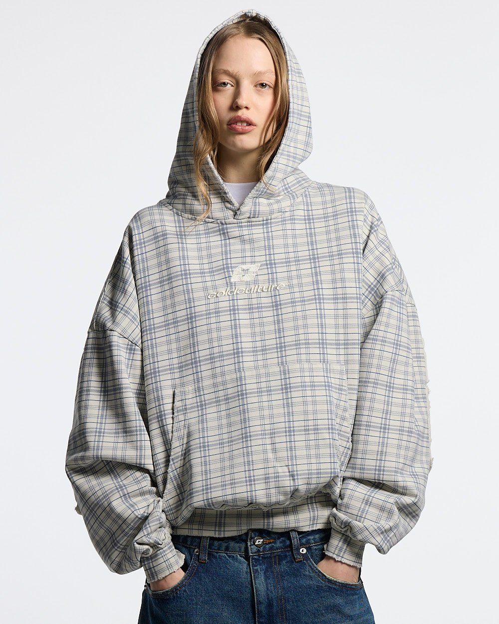 SUDADERA TARTAN BLANCA Y MEZCLA DE AZULES
