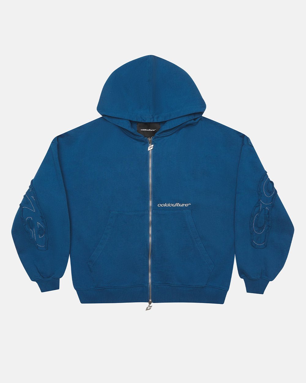 HOODIE CURVADO CON CIERRE ZIP DE COLOR AZUL OSCURO