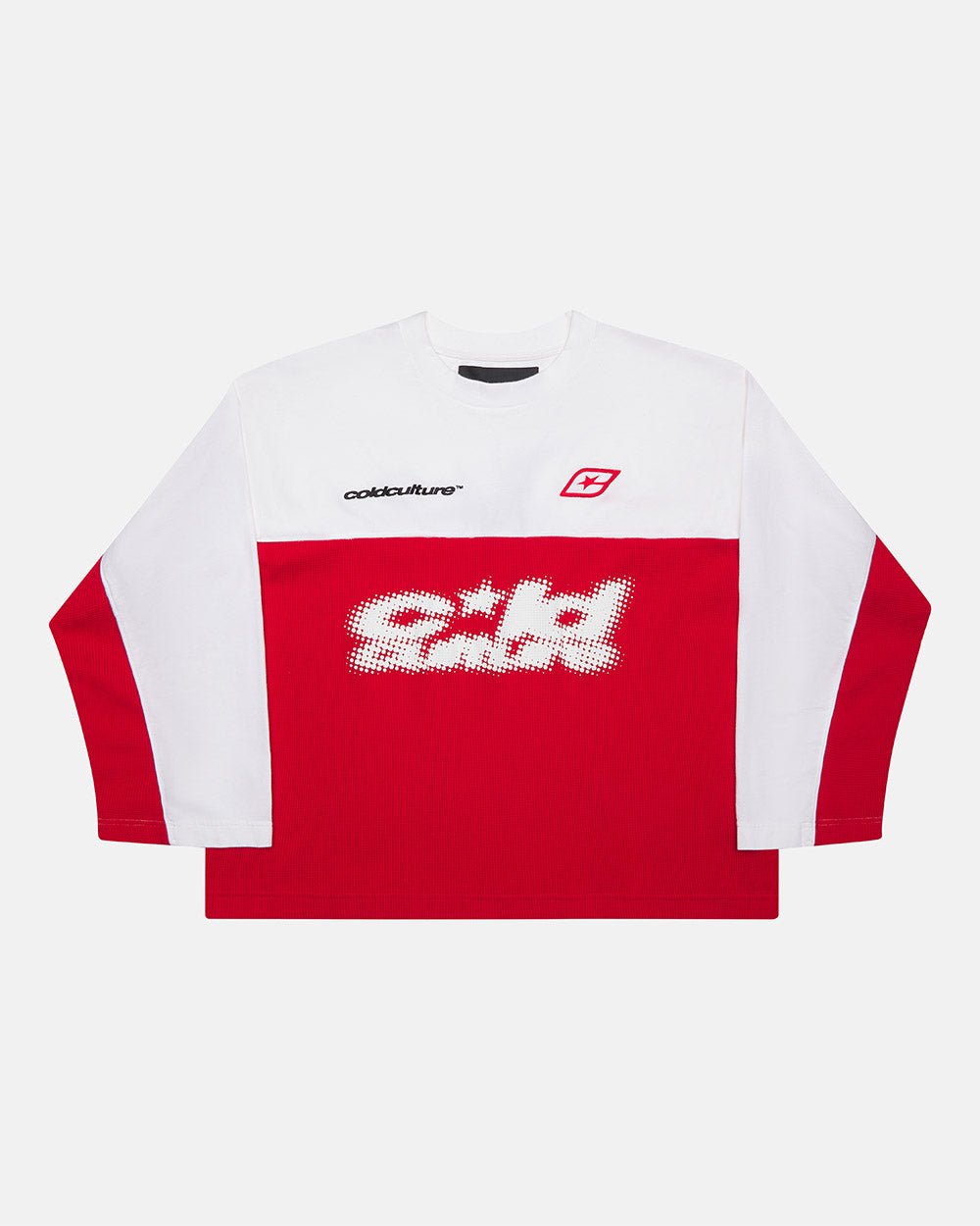 CAMISETA LARGA BICOLOR DE MALLA ROJO Y BLANCO