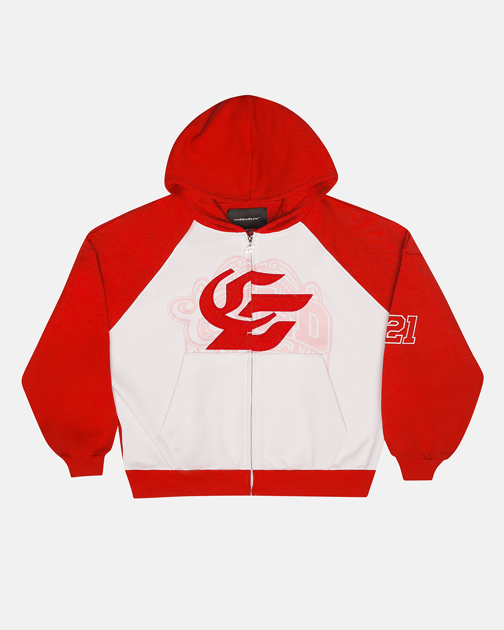 PRESTIGE ZIP HOODIE ROJO Y BLANCO