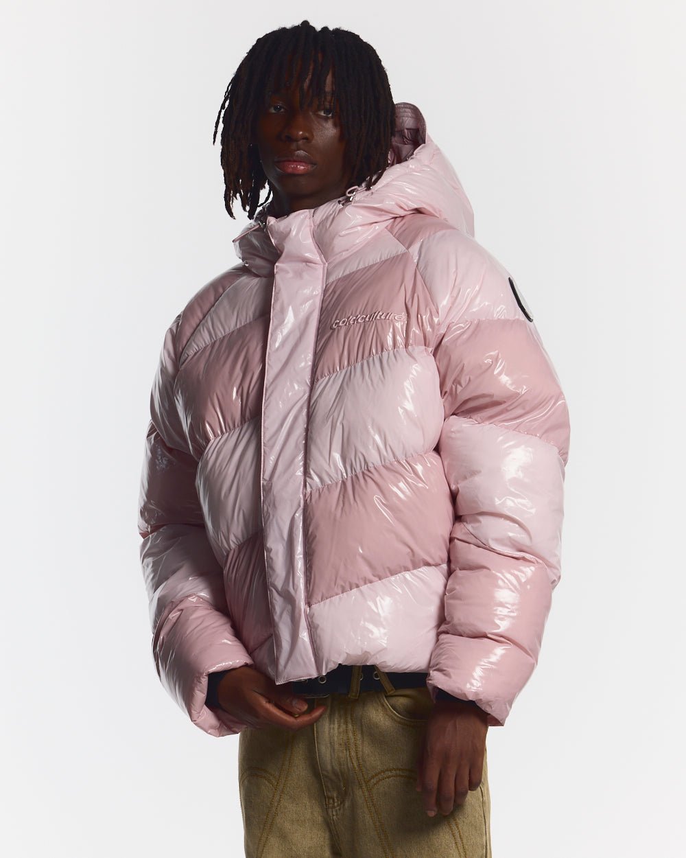CHALECO PUFFER ESPIRAL BRILLO ROSA MIX