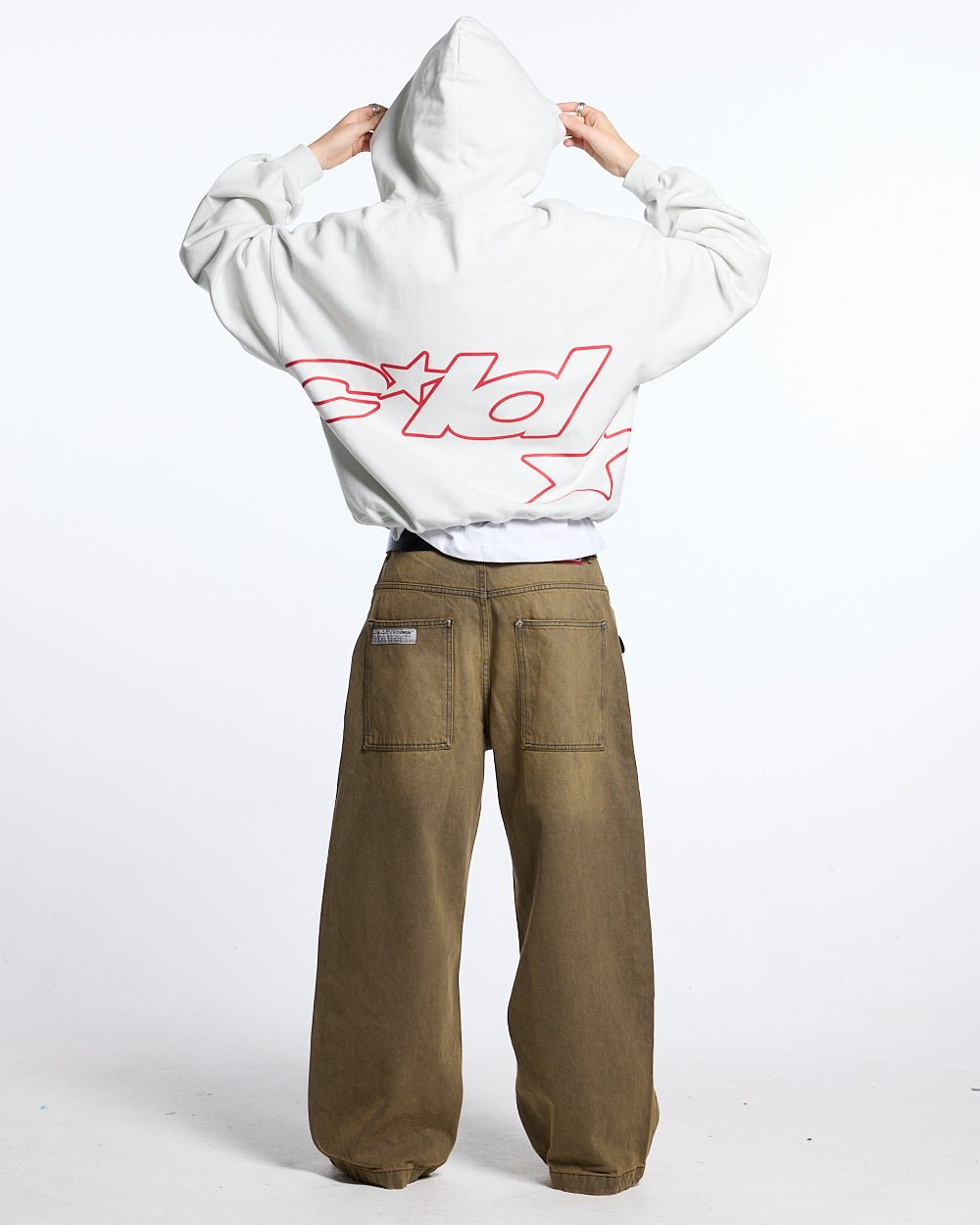 HOODIE DEFENSA GRIS CLARO Y ROJO