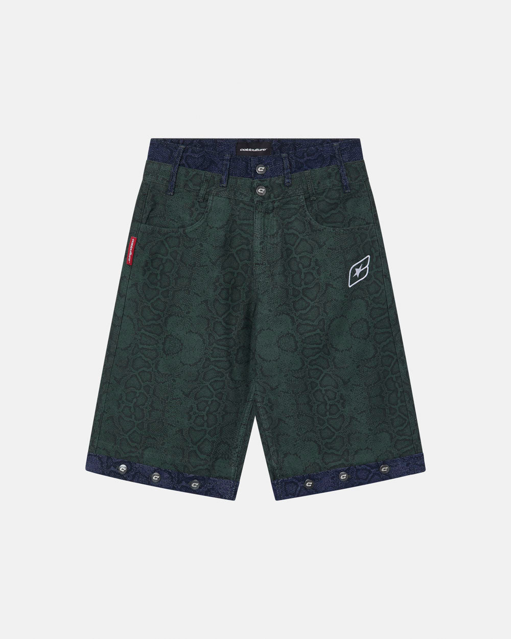 PANTALONES CORTOS DE SERPIENTE DOBLE CINTURA VERDE