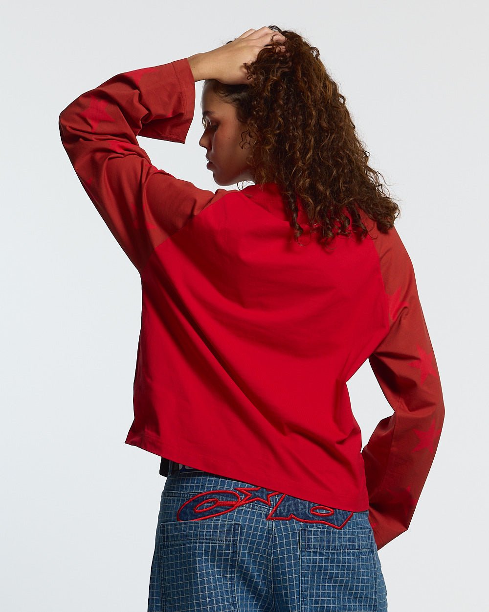 CAMISA LARGA CONSTELLATION ROJA Y BURGUNDY