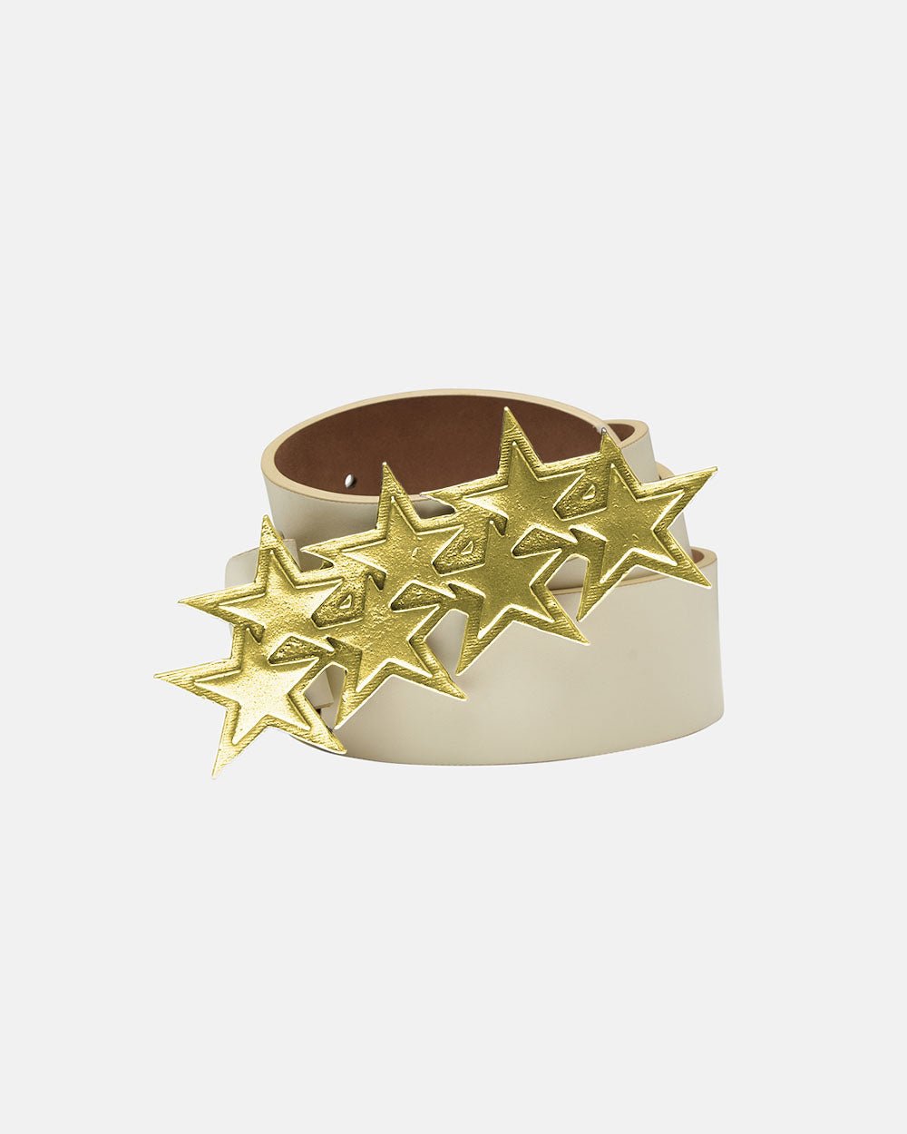 CINTURÓN DE CUERO ESTRELLAS CREMA