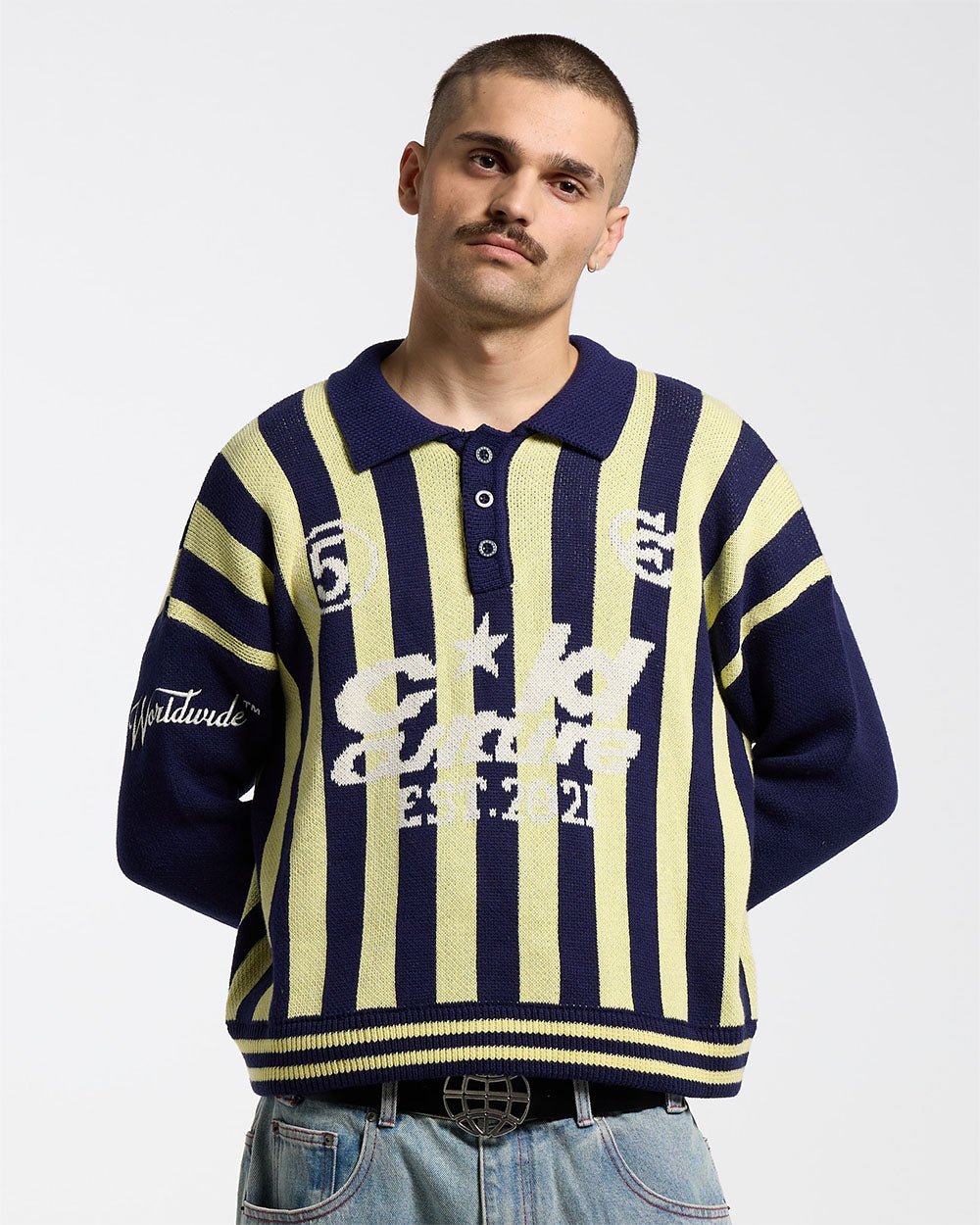 SUDADERA CON CUELLO ESTRUCTURADO TEJIDA AZUL/YELLOW