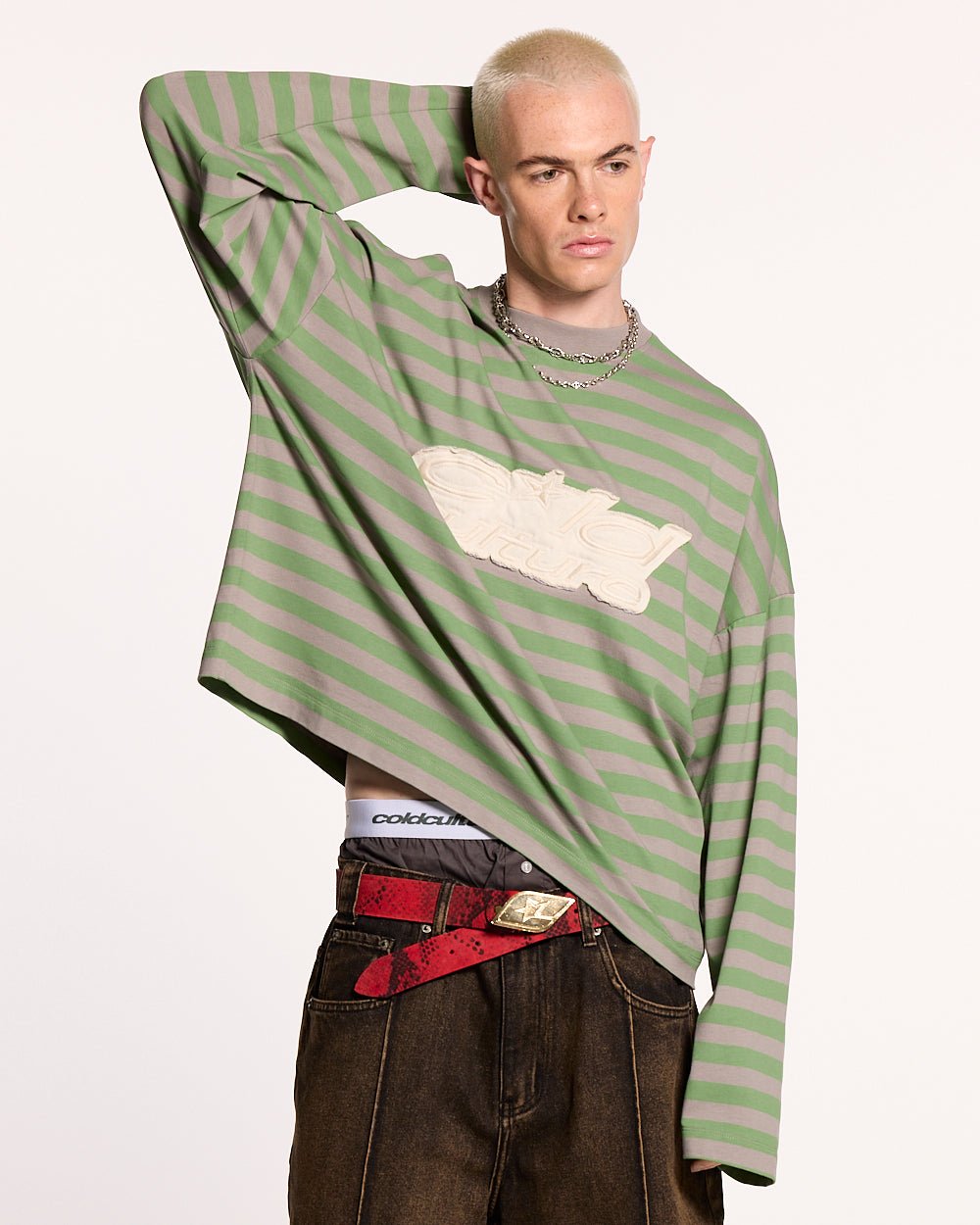 PARDON ME CAMISETA LARGA VERDE Y GRIS