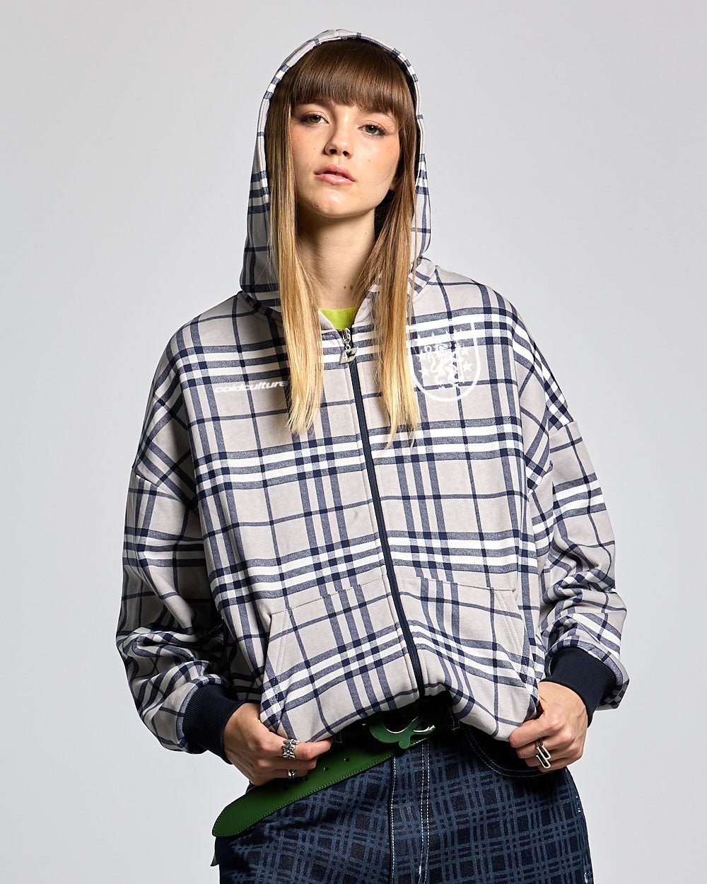 CHAMARRA CON CUELLO ZIP GRID TARTAN AZUL OSCURO/GRIS