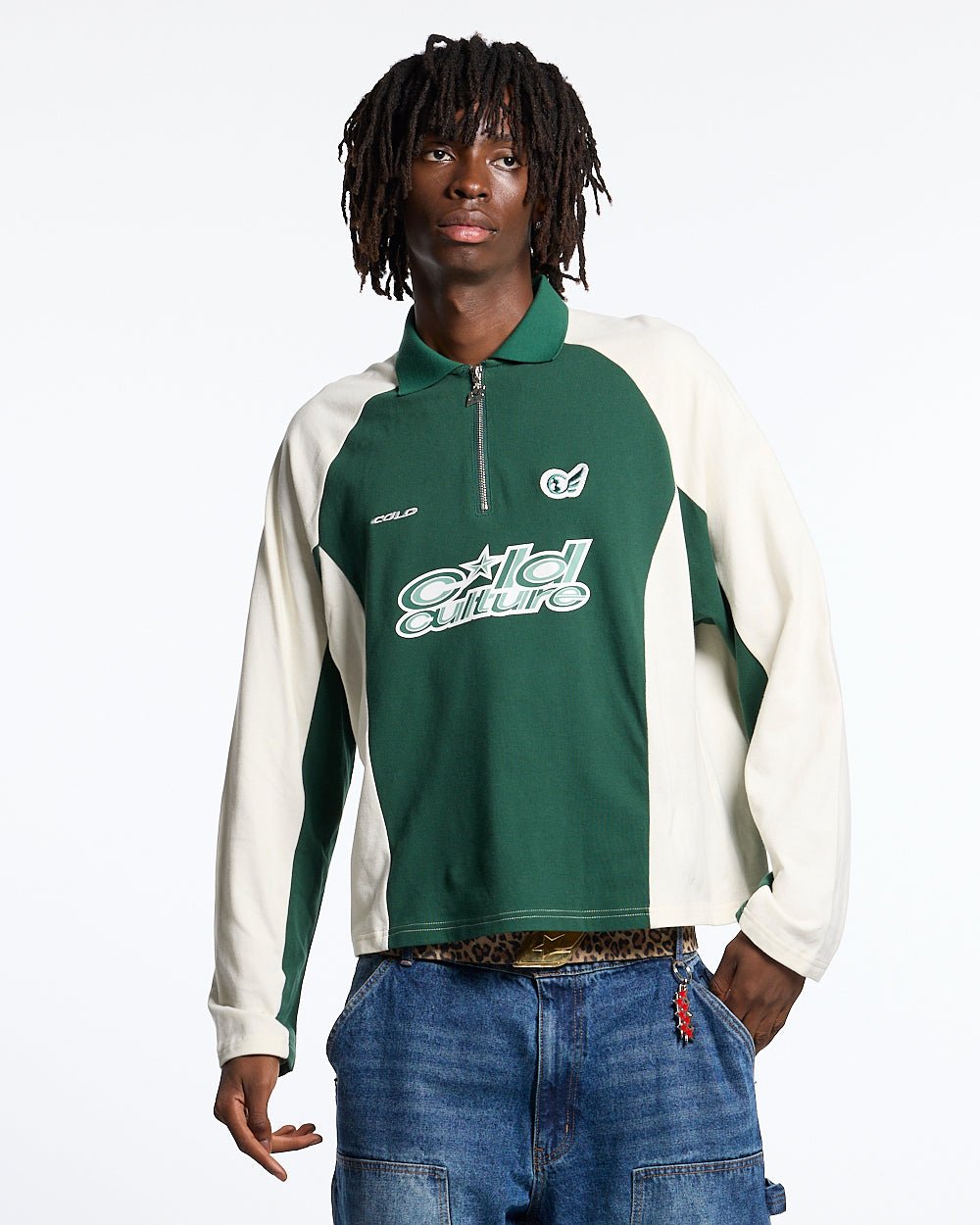 POLO EXTREMO DE MANGA LARGA VERDE Y BEIGE