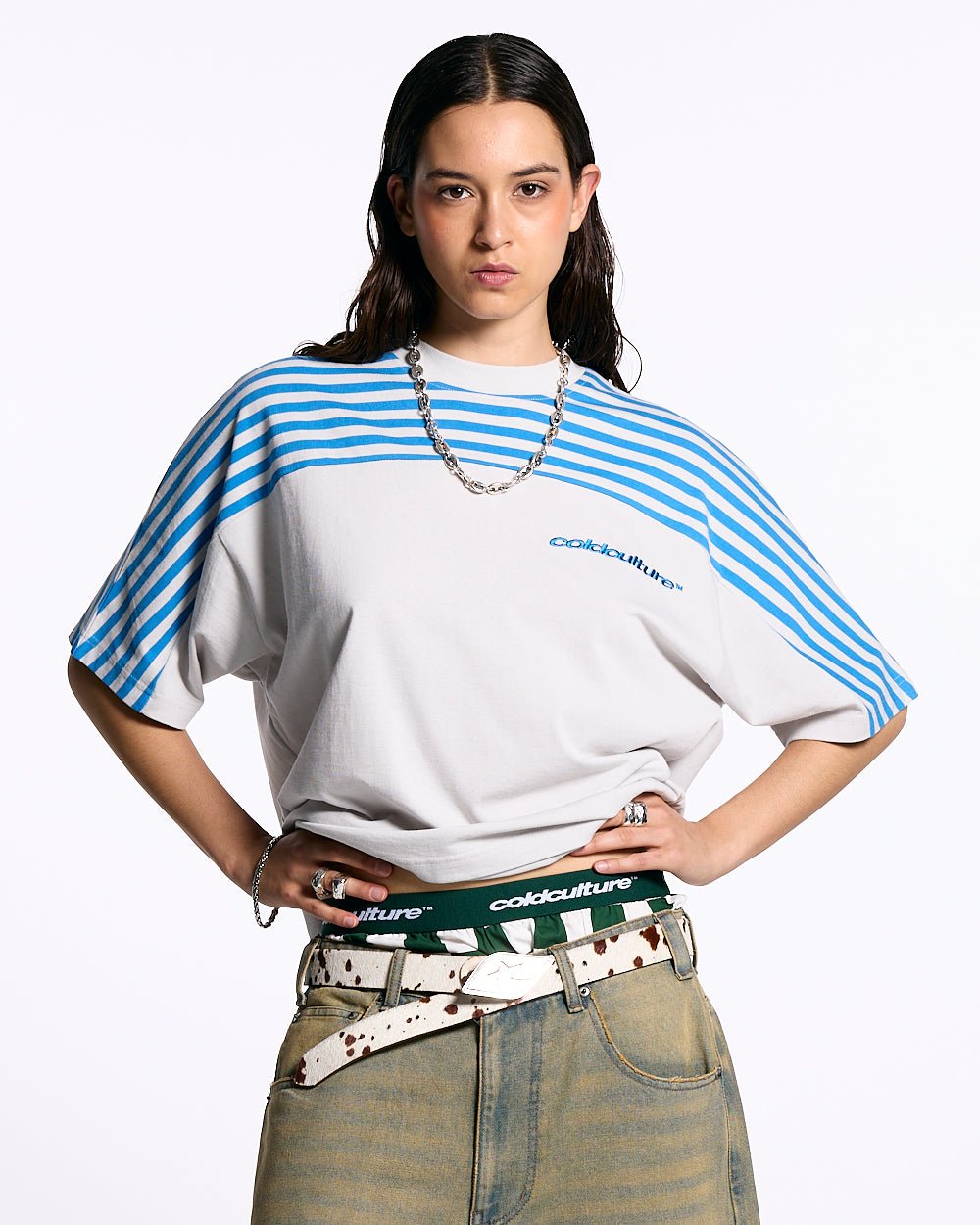 CAMISETA LOLLY MEDIO ESTRIADA GRIS Y AZUL