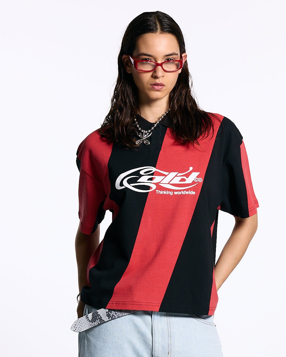 CAMISA POLO DE BANDAS ASLANT NEGRO Y ROJO