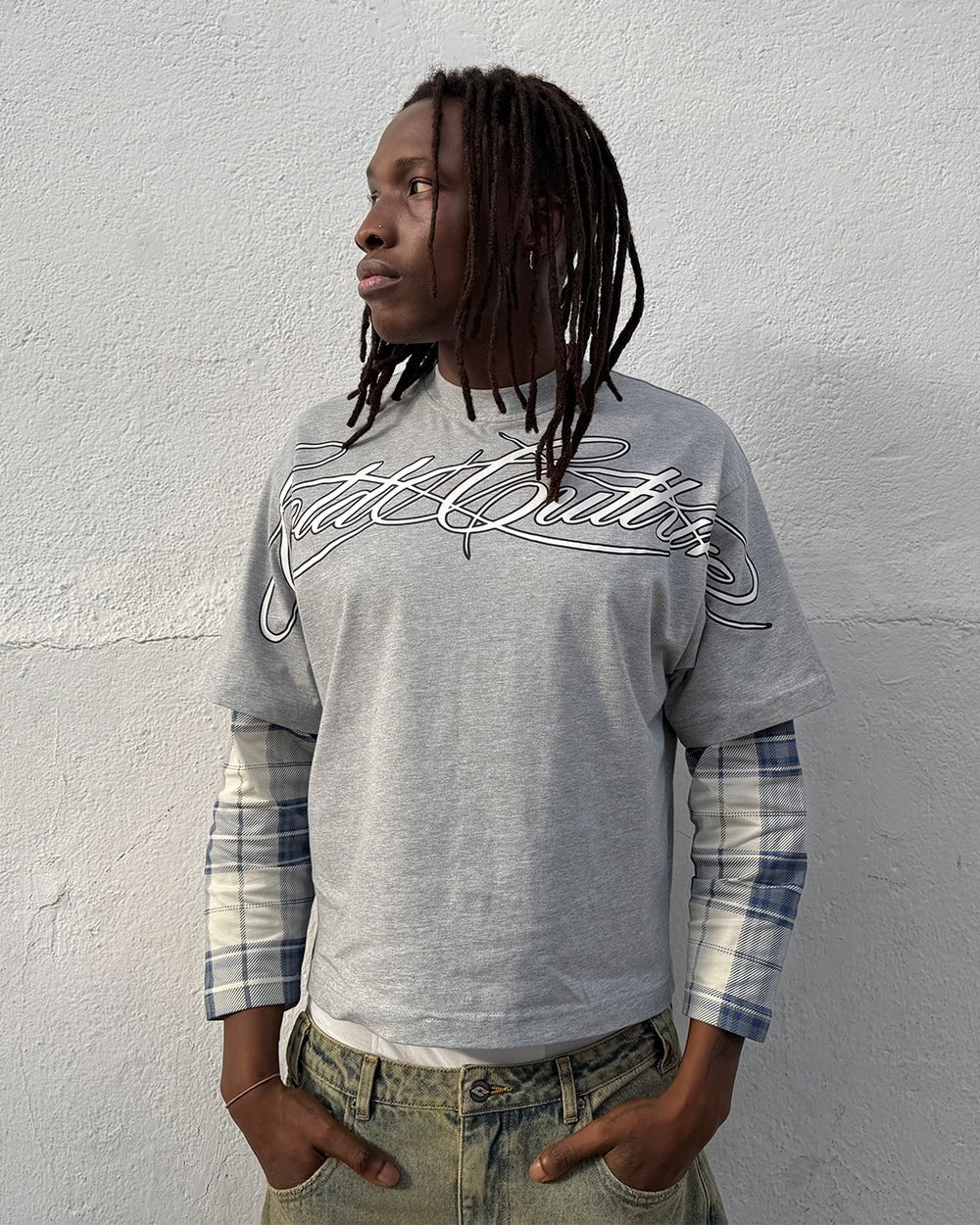 CAMISETA DOBLE MANGAS LARGAS GRIS ARAÑADO