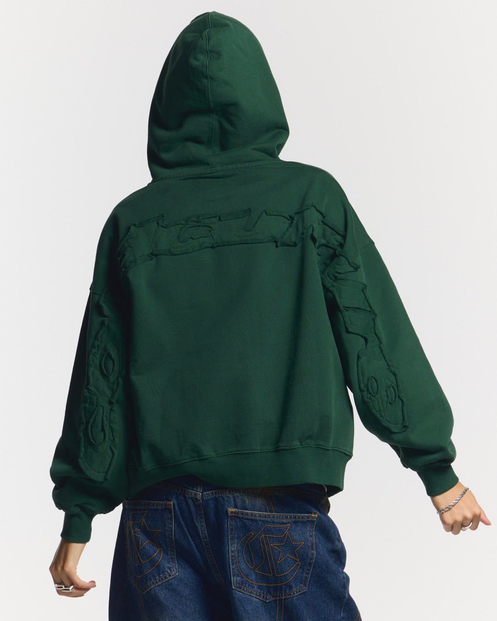HOODIE CON CIERRE CURVO Y ESTILO DESTRUIDO VERDE