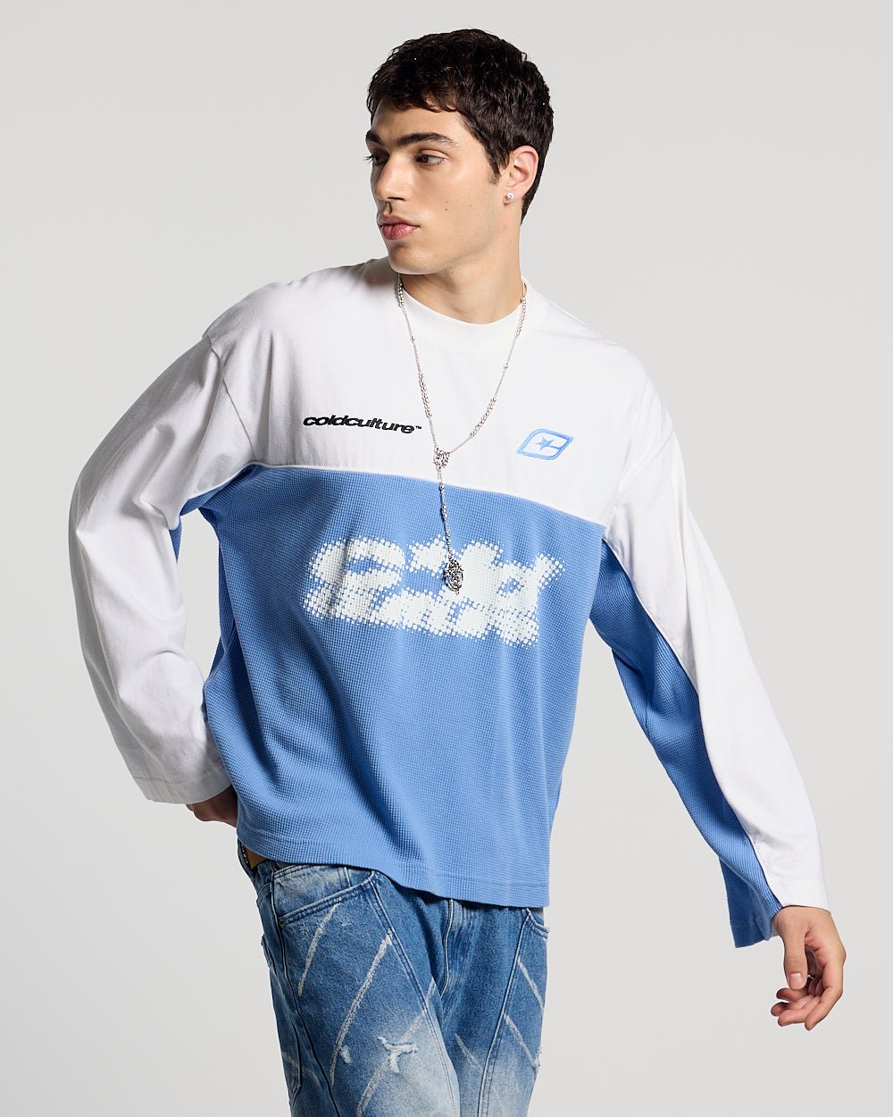 CAMISETA MANGA LARGA BICOLOR AZUL Y BLANCO